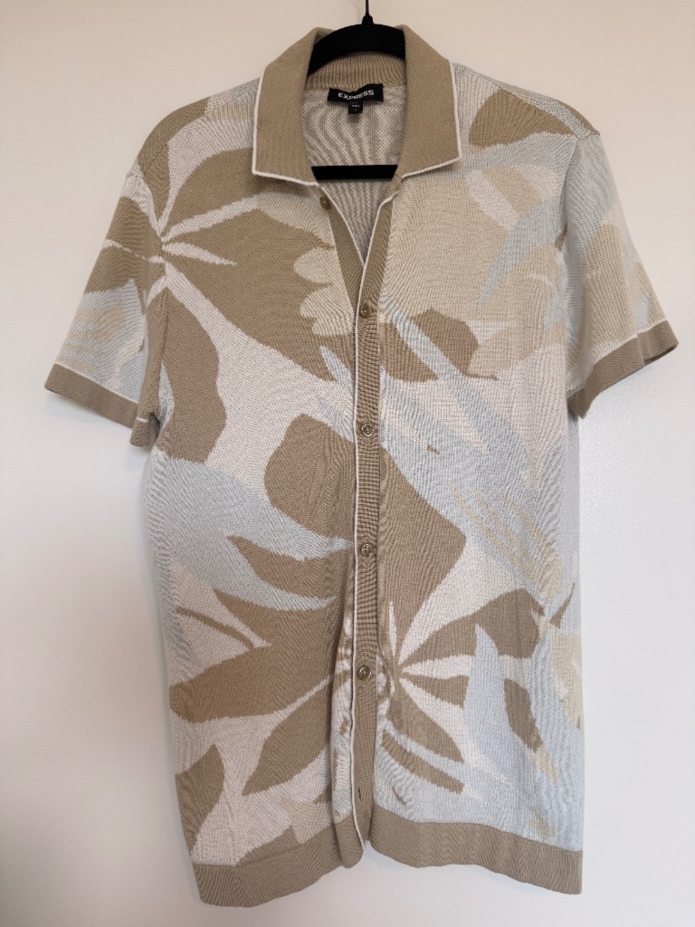 Express Tropical Floral Cotton-Blend Short Sleeve Sweater Polo